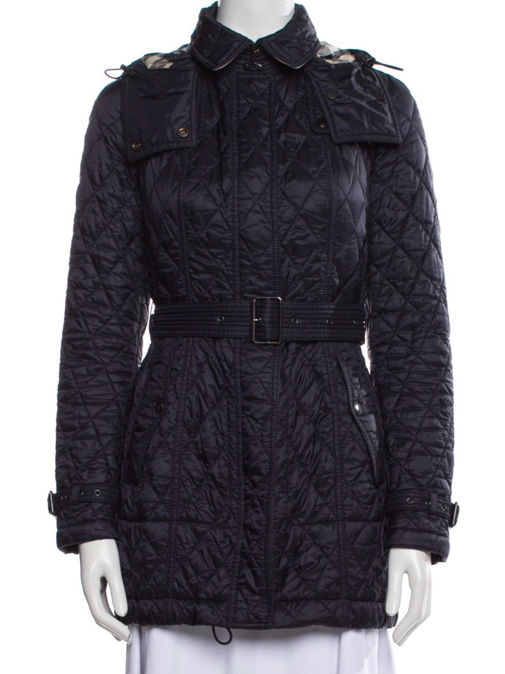 Burberry XS Nylon Trench Coat Quilted Belted Navy Women's Jacket